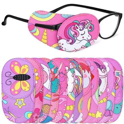 Miniatura 15 de Newcotte 12 piezas de parche para ojos para niños, reutilizable, ajustable, para niñas y niños, para gafas, para ojo izquierdo o derecho, patrones