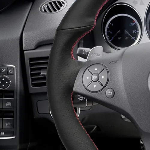 Fundas de volante de cuero genuino para Mercedes-Benz Clase SL AMG 63 65 2009-2012 / Clase C AMG 63 SLK-Class AMG 55 2009-2011 / Clase CLS AMG 63