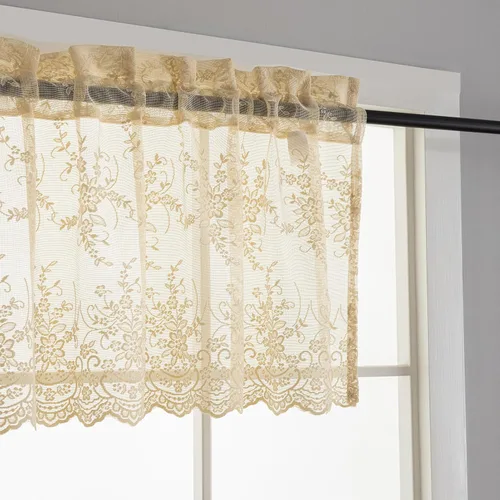 Miniatura 2 de Kotile - Cenefa de encaje beige para ventanas de estilo rústico campestre con diseño floral de vid, fondo ondulado, cenefa transparente de encaje