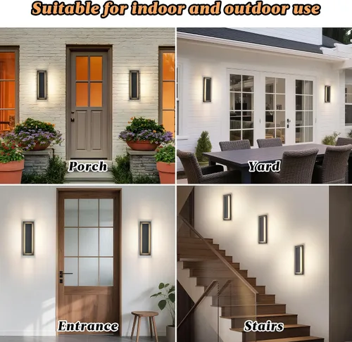 Miniatura 8 de Lámparas de porche delantero de 2 niveles, moderno aplique de pared negro para exteriores, luces exteriores LED impermeables de 15.7 pulgadas, luces