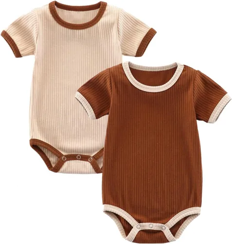 Miniatura 10 de Body de bebé, de manga corta, para niños y niñas, 100% algodón, unisex, con botones, paquete de 2