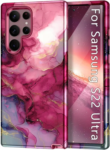 Miniatura 18 de Btscase Funda para Samsung Galaxy S22 Ultra 5G, patrón de mármol 3 en 1, resistente a prueba de golpes, cuerpo completo, policarbonato duro