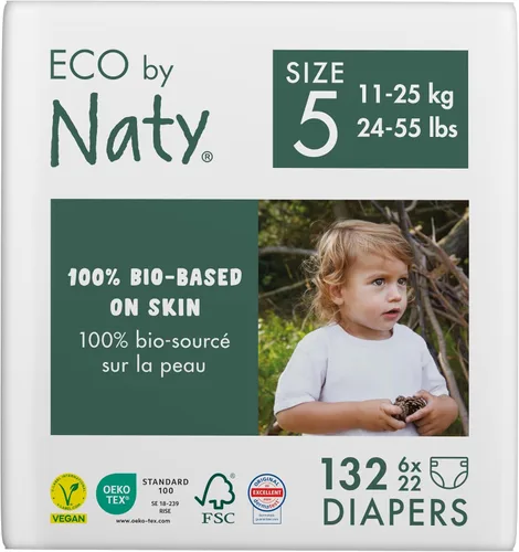 Miniatura 12 de Eco by Naty - Pañales ecológicos a base de plantas, ideales para pieles sensibles del bebé y ayuda a prevenir fugas (talla 6, 102 unidades)