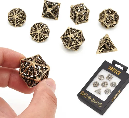 Miniatura 12 de Dados DND, dados de metal huecos D&D, juego de dados de mazmorras y dragones con caja de regalo, 7 piezas de juegos de dados poliédricos steampunk