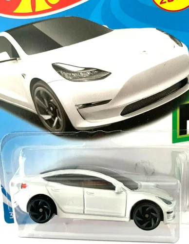 Miniatura 3 de DieCast Hot Wheels Tesla Model 3, 174/250 [Blanco] 2019 Verde Speed 1/5