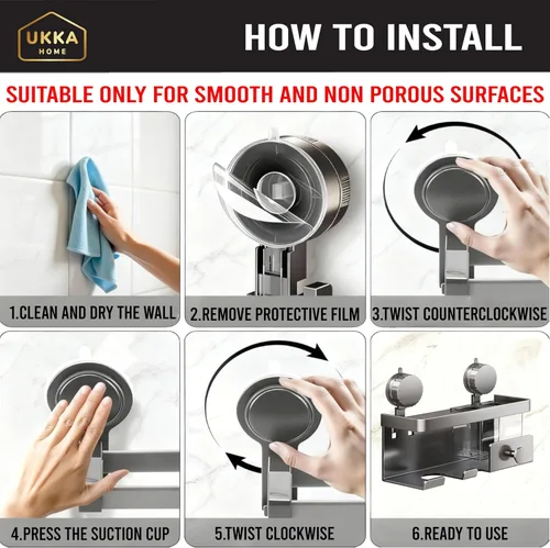Miniatura 5 de Soporte de aluminio para secador de pelo con ventosa. Estante organizador de almacenamiento con estante para accesorios y herramientas para el baño.