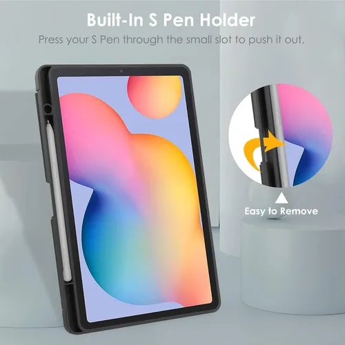 Miniatura 4 de Funda para Galaxy Tab S6 lite 10.4 2022/2020/2024 con soporte para bolígrafo, ultra delgada, ligera, a prueba de golpes, con carcasa trasera Negro