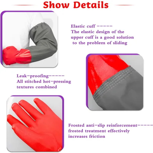 Miniatura 4 de Coopache Guantes de estanque de brazo completo con forro de algodón, guantes impermeables extra largos para limpieza de estanques/industria