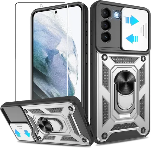Miniatura 145 de ATUMP Funda para T-Mobile Revvl V Plus 5G con protector de pantalla HD con cubierta de cámara deslizante, soporte de anillo de rotación de 360° Negro