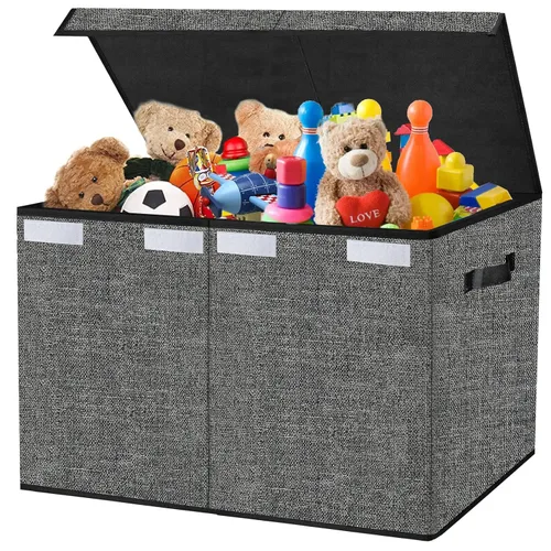 Miniatura 9 de Pantryily Caja de juguetes grande organizadora de almacenamiento con tapa, cajas plegables para juguetes para niños, cestas con asas resistentes Gris