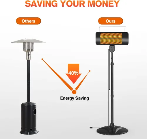 Miniatura 8 de Calentadores al aire libre para patio, 1500 W, 3 modos de calor y temporizador de 12H, calentador eléctrico impermeable IP54 con altura ajustable