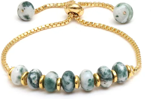 Miniatura 20 de Gempires - Pulsera de cuentas redondas naturales, chapada en oro amarillo de 14 quilates, joyería hecha a mano, pulseras ajustables para mujer