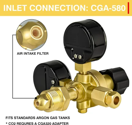 Miniatura 5 de Soldadura de gas de los medidores del regulador del argón del CO2, regulador del gas del argón 0-4500PSI para la soldadura de Mig Tig, conexión