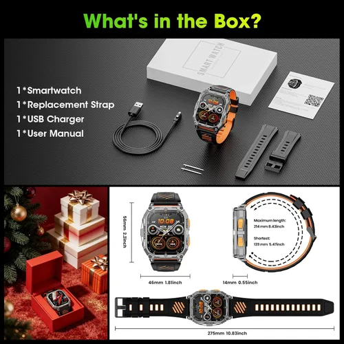 Miniatura 13 de Relojes inteligentes para hombres, 2.01 pulgadas HD Militar Smart Watch con batería de alta capacidad de 1000 mAh, linterna LED, respuesta, llamada