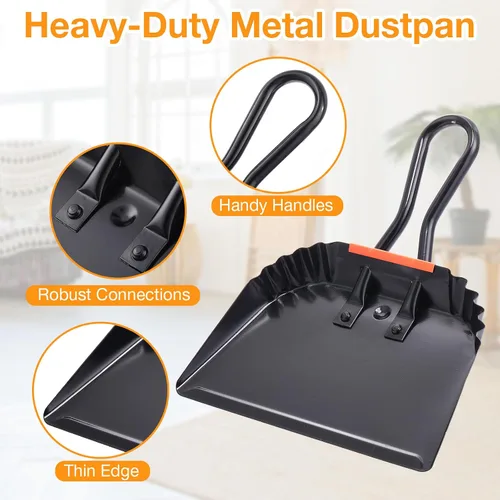 Miniatura 3 de Mumufy Paquete de 4 recogedores industriales de metal de 12 pulgadas de alta resistencia con asa, recogedor ancho de mano, herramienta de barrido