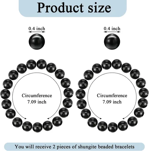 Miniatura 2 de Hicarer 2 pulseras de shungita negras con cuentas de shungita, piedras elásticas de cristal, joyería energética, poderoso defensor espiritual