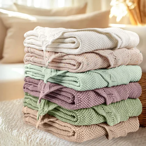 Miniatura 7 de Manta de punto para bebés para niños y niñas, 100% algodón, manta para cuna y cochecito para recién nacidos, bebés, niños pequeños, crema, 40 x 31