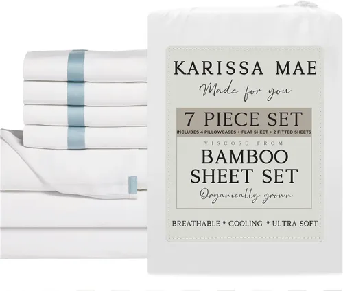 Miniatura 72 de KARISSA MAE Juego de sábanas tamaño individual de viscosa de bambú refrescante, 100% cultivadas orgánicamente, bolsillo profundo de 18 pulgadas