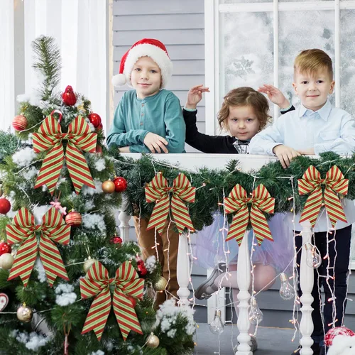 Miniatura 6 de 2 rollos de cinta de Navidad con puntos con alambre con rayas para envolver con alambre, cinta de tela colorida, cintas decorativas de Navidad