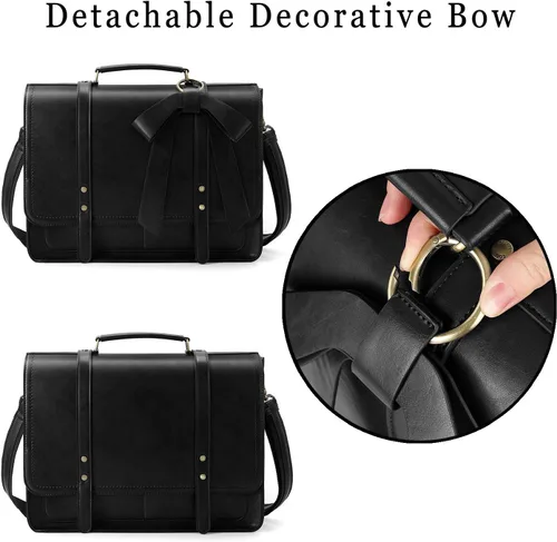 Miniatura 4 de ECOSUSI Portafolios para mujer, bolso para laptop de cuero sintético, maletín de la universidad, apto para laptop de 15.6", Negro, 15,6 pulg.