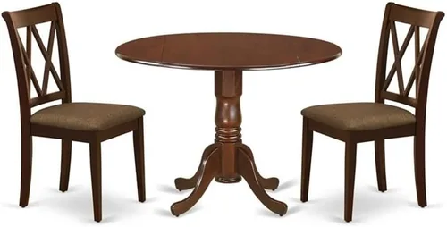 East West Furniture DLCL3-MAH-C - Juego de mesa de comedor de 3 piezas para espacios pequeños que contiene una mesa de comedor redonda con gotas y 2