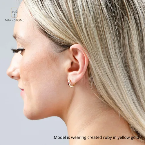 Miniatura 3 de MAX + STONE - Aretes de aro redondos pequeños de oro blanco o amarillo de 14 quilates para mujer con juego de canal y piedra natal de 0.039