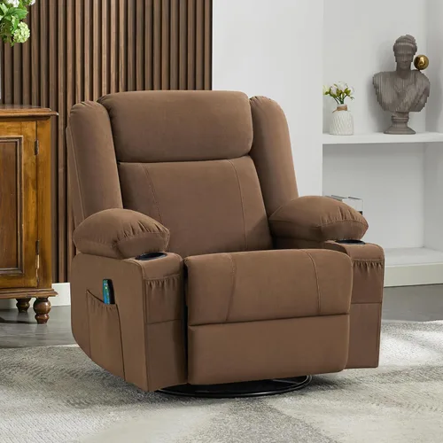 Miniatura 8 de Silla reclinable giratoria para adultos, reclinable mecedora con masaje por vibración y calor lumbar, mecedora ergonómica con bolsillo lateral, 2
