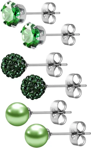 Miniatura 8 de JewelrieShop - Juego de aretes de tuerca de acero inoxidable con circonitas cúbicas y perlas de imitación, 3 pares de 0.236 in