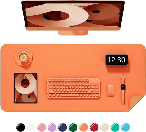 Miniatura 12 de Alfombrilla de escritorio, 60 x 35 cm, de piel sintética, antideslizante, alfombrilla grande para mouse para escritorio, impermeable, almohadilla