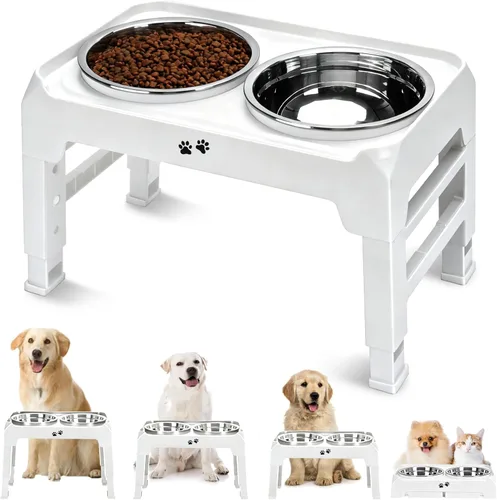 Miniatura 19 de COMESOON - Tazones elevados para perros, soporte elevado de 4 alturas ajustables con 2 tazones gruesos de acero inoxidable de 50 onzas, Negro