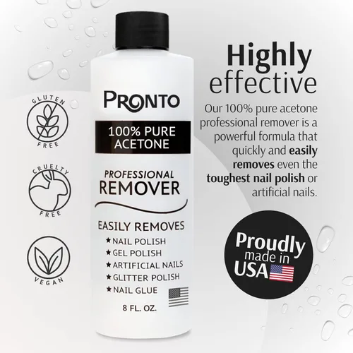 Miniatura 3 de Pronto - Acetona 100 % pura, removedor de esmalte de uñas rápido y profesional, para uñas naturales, gel, acrílicas, esculpidas (8 onzas líquidas)