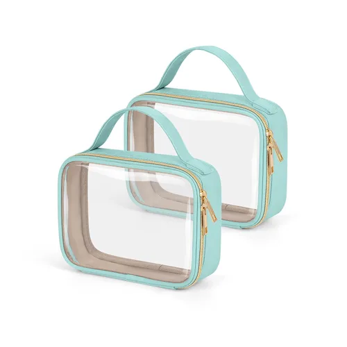 Miniatura 18 de Bolsa de aseo transparente Wedama, paquete de 2 bolsas de maquillaje transparentes con asas, bolsas cosméticas de PVC para mujeres y hombres, bolsas