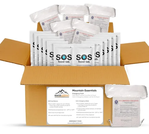 Miniatura 7 de MOUNTAIN ESSENTIALS Paquete de 6 barras de alimentos de emergencia de 2400 calorías y agua de emergencia S.O.S. 4.22 onzas, paquete de 24 con 5 años