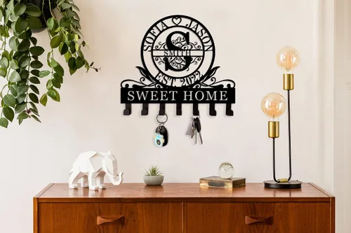 Miniatura 4 de Soporte personalizado para llaves de pared, ganchos de pared con nombre de familia, organizador de llaves de metal, decoración para colgar llaves