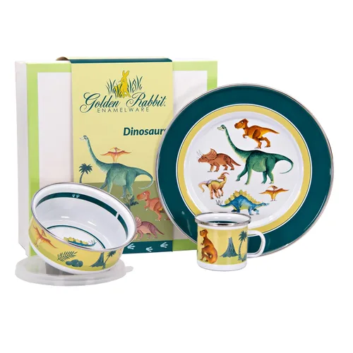 Miniatura 4 de Golden Rabbit Juego de vajilla infantil esmaltada: plato, taza y cuenco con tapa, conejitos azules