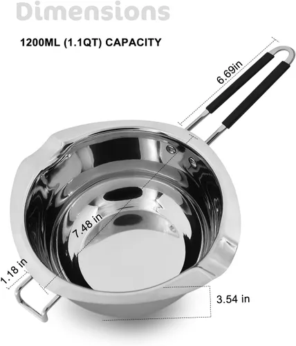 Miniatura 2 de Juego de ollas de doble caldera, caldera doble de 40.6 fl oz, olla de acero inoxidable de 94.7 fl oz con espátula de silicona para derretir