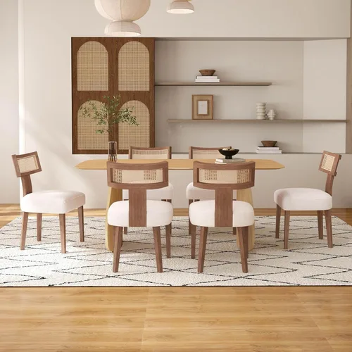 Miniatura 12 de BESTANO Juego de 2 sillas de comedor de ratán, modernas sillas de comedor de madera negra de mediados de siglo, sillas de comedor tapizadas de tela