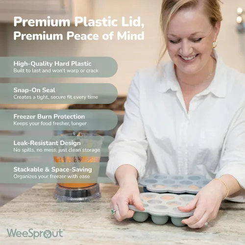 Miniatura 4 de WeeSprout - Bandeja de silicona para congelar alimentos para bebés con tapa de clip, recipiente de almacenamiento perfecto para alimentos caseros