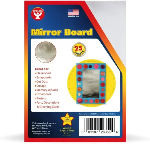 Miniatura 2 de Hygloss 25 hojas de tablero de espejo para artes y manualidades, 5 x 7 pulgadas, papel de cartulina plateado metálico, para hacer tarjetas, bodas