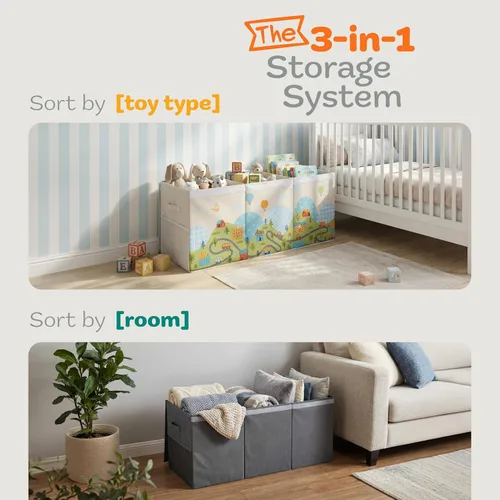Miniatura 6 de SoftOwl Organizador de almacenamiento de juguetes extra grande con tapa, diseño de caja de almacenamiento de juguetes resistente y plegable, Gris