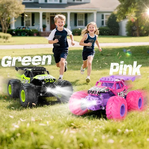 Miniatura 7 de Auto a control remoto, autos RC todo terreno con interruptor de velocidad, camión RC con faros LED y baterías recargables, juguete Monster Truck