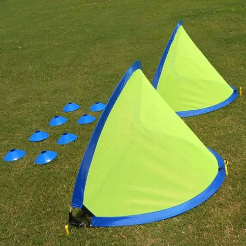 Miniatura 5 de Poray Soccer Goal for Kid Easy-up Set of Two Portable Soccer Net 210D Oxford with 8 Field Marker Cones Extra Stakes Fun for Backyard and Soccer Azul