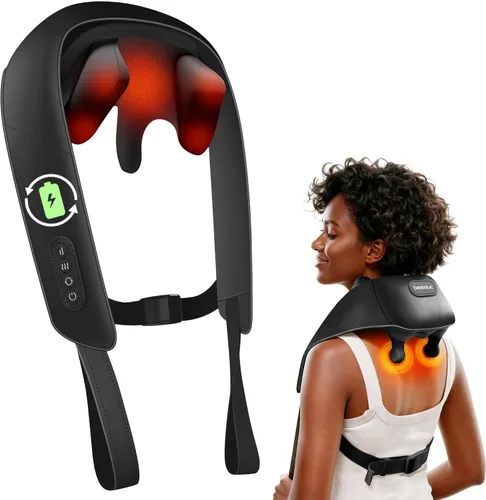 Beleduc Masajeador de cuello y espalda con calor relajante, apto para FSA, masajeador de cuello y hombros inalámbrico, masaje Shiatsu 4D mejorado