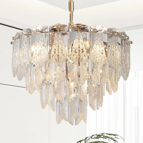 K9 Candelabro de Cristal Dorado de 4 Niveles 7 Luces 16" Redondo Accesorios de Iluminación Candelabro Colgante Contemporáneo para Comedor Isla de
