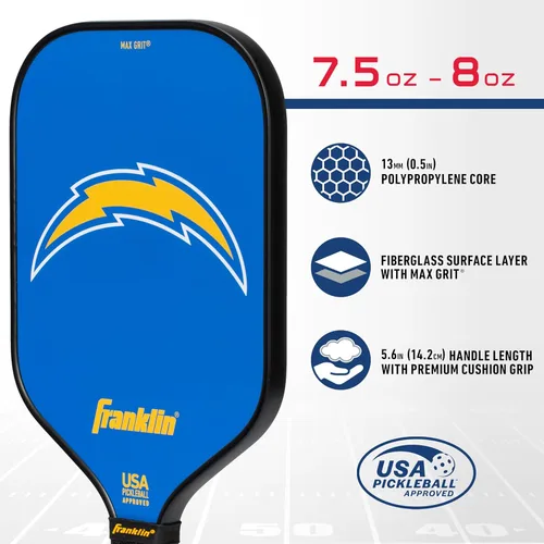Miniatura 3 de Franklin Sports NFL Pro Pickleball Paddle – Pala de Pickleball Pro de Serie Signature de 13 mm con Superficie MaxGrit - Equipo NFL Oficial