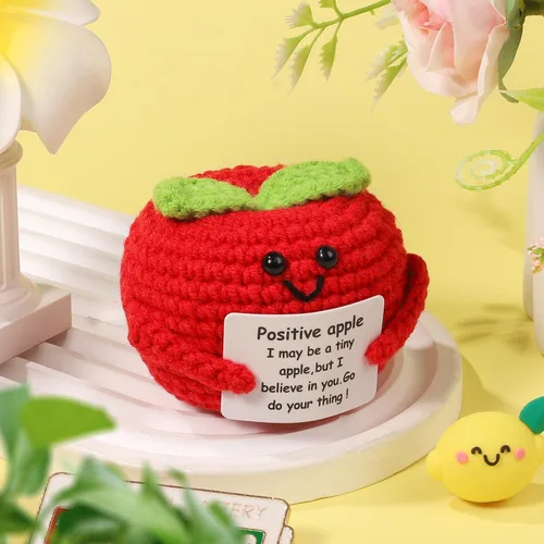 Miniatura 4 de BOXOB Divertida manzana positiva, 1.97 pulgadas, linda muñeca de manzana de punto, patata grande con boca, tarjeta positiva de apoyo emocional