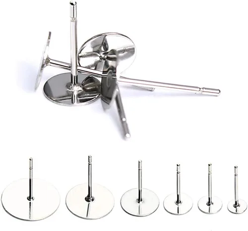 Miniatura 4 de 100 piezas de aretes de acero inoxidable para aretes, almohadillas planas, 100 piezas de aretes de mariposa, 100 unidades de aretes de bala, total