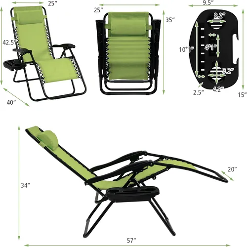 Miniatura 3 de Tangkula Zero Gravity - Silla plegable para patio, reclinable, ajustable, con soporte para tazas, reposabrazos anchos para patio, jardín, piscina