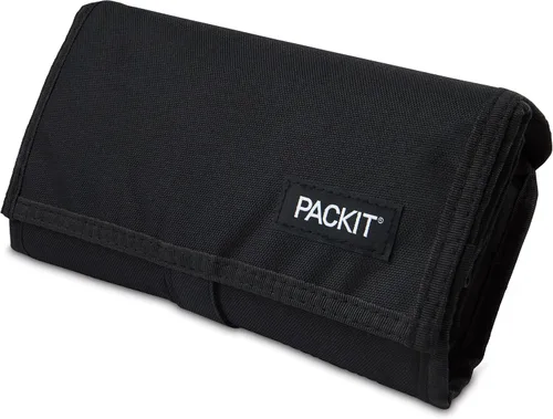 Miniatura 4 de PackIt Bolsa de almuerzo congelable, negra, fabricada con tecnología EcoFreeze, plegable, reutilizable, cierre con cremallera y doblez con asa