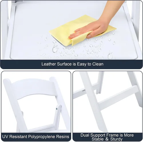 Miniatura 5 de Silla plegable de resina blanca con cojín y respaldo, capacidad de peso de 700 libras, silla para eventos, silla plegable ligera para interiores